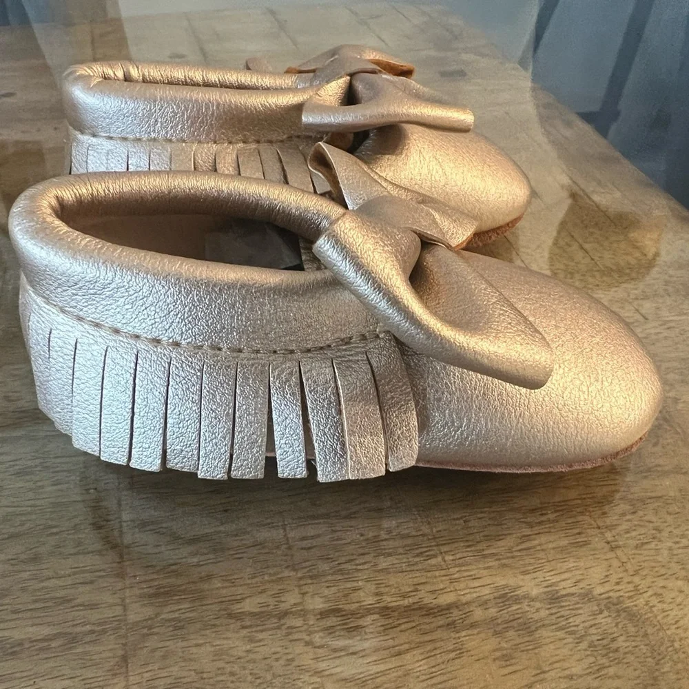 Elegant Gold Baby Moccasins with Bow shoes